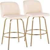 Toriano 26" Swivel Counter Stool in Cream Leatherette & Gold with Round Footrest (Set of 2)